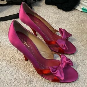 Kate Spade pink and red silk heel size 8.5. Never worn!